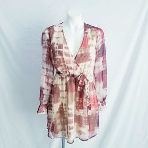 Arden B Pink and Cream Tie-Waist Chiffon Dress